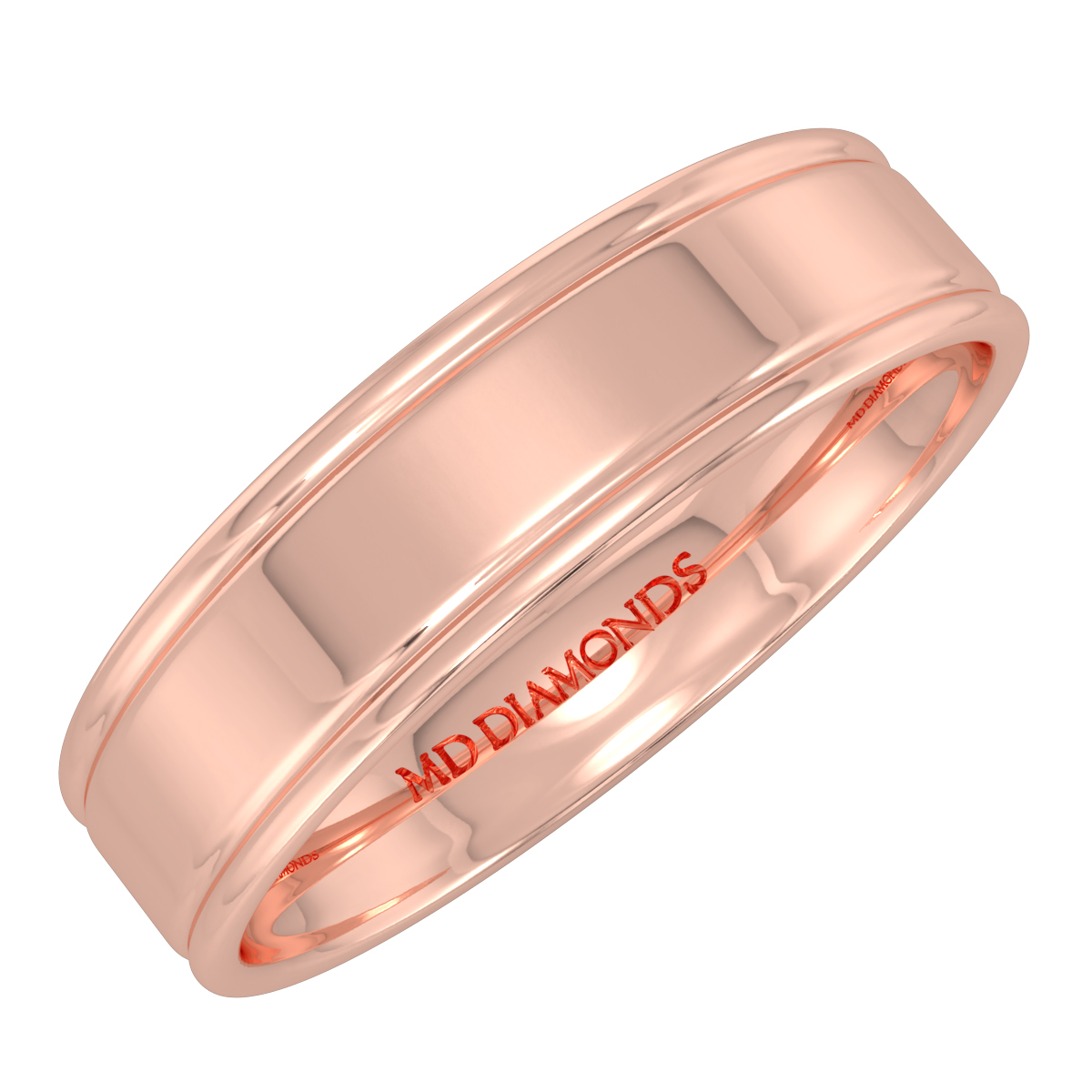 Men's Double Grooved, Shiny Finish Wedding Band