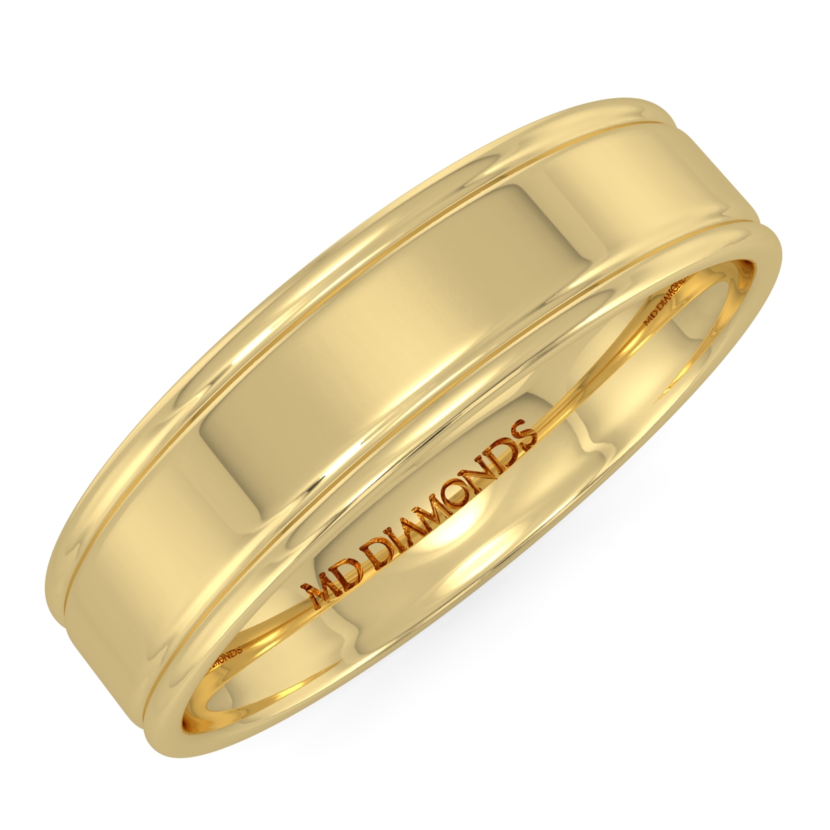 Men's Double Grooved, Shiny Finish Wedding Band