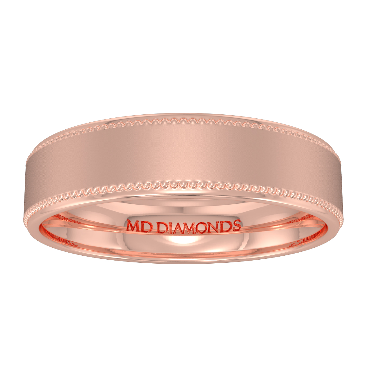 Men's Flat Court - Beaded Edges, Satin Finish Weding Band
