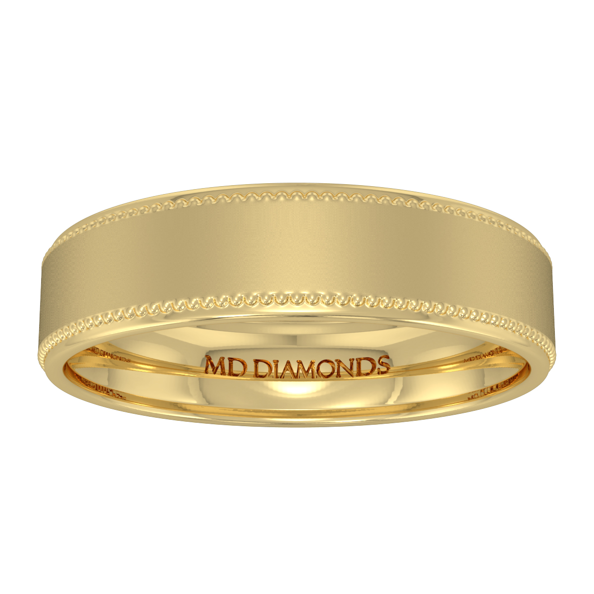 Men's Flat Court - Beaded Edges, Satin Finish Weding Band