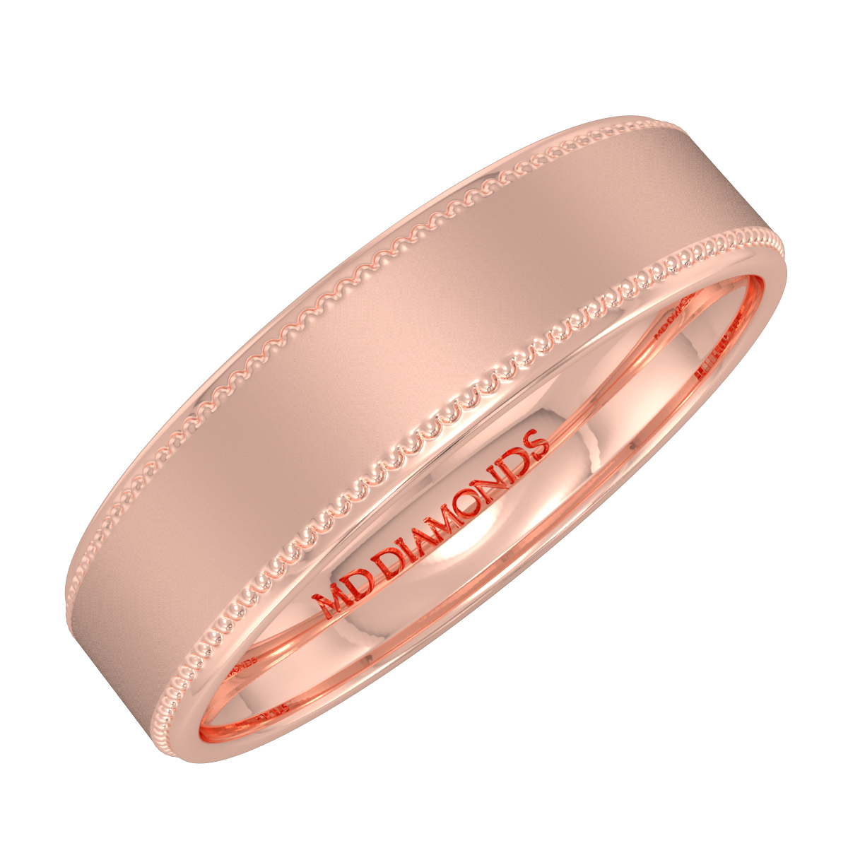 Men's Flat Court - Beaded Edges, Satin Finish Weding Band