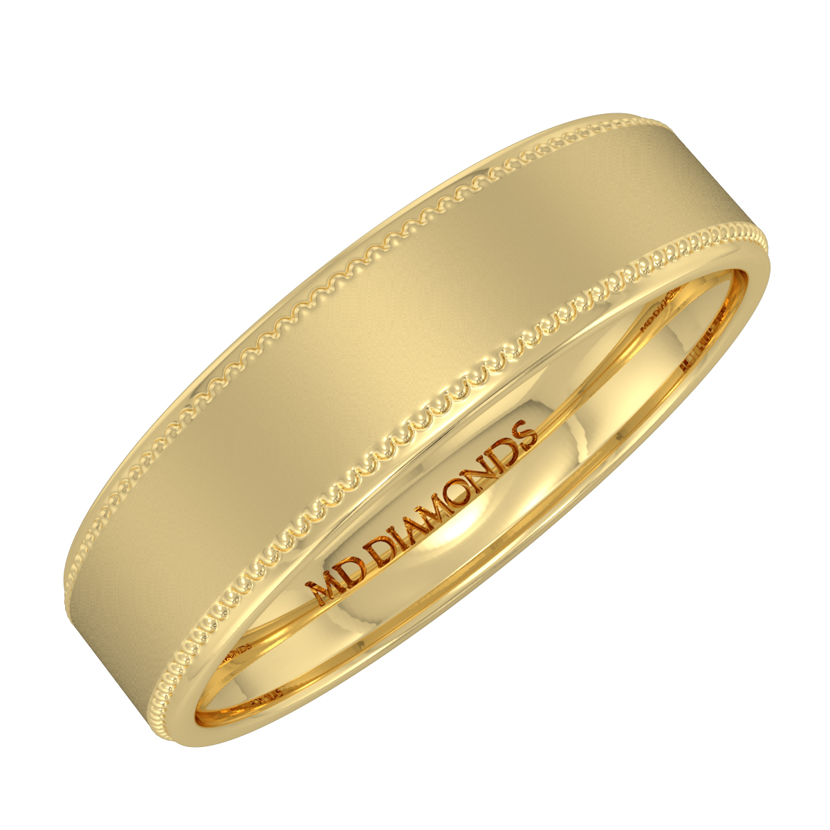 Men's Flat Court - Beaded Edges, Satin Finish Weding Band