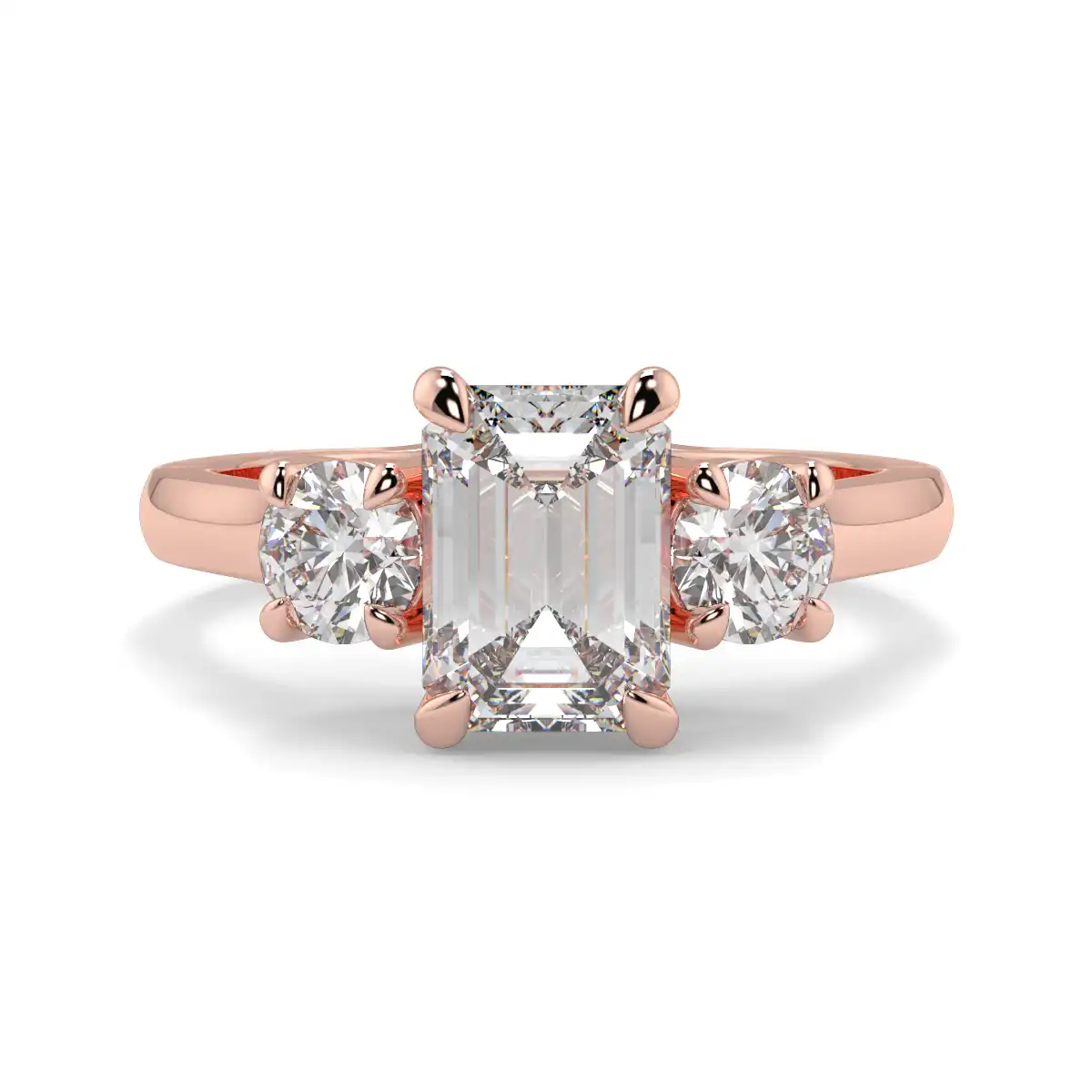 Emerald With Round Trilogy Ring