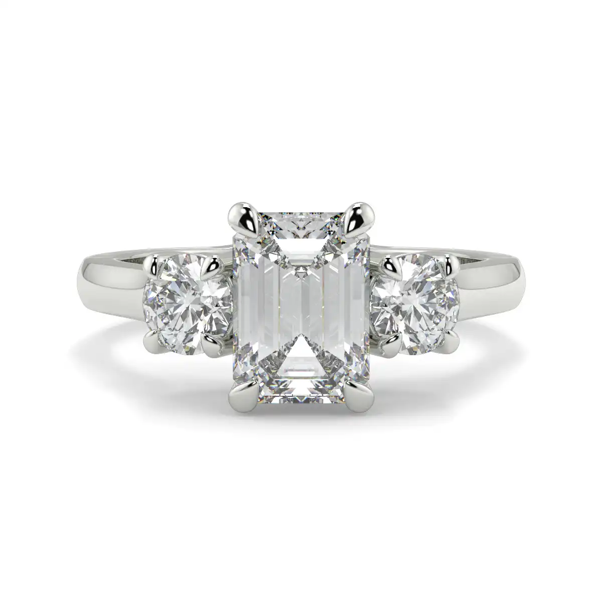 Emerald With Round Trilogy Ring