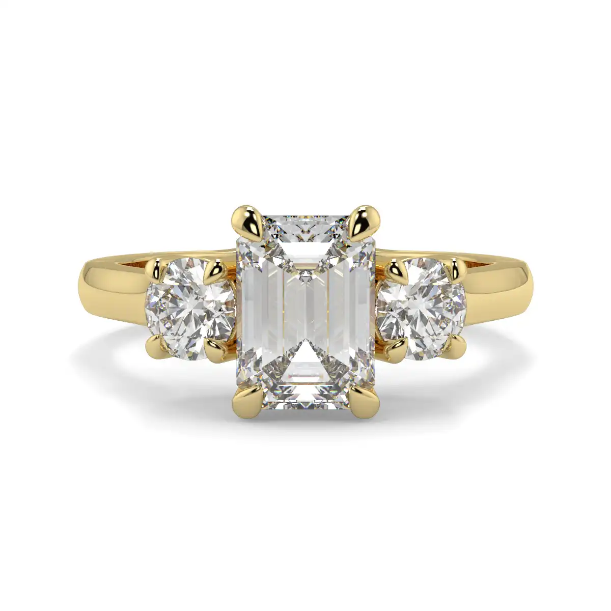 Emerald With Round Trilogy Ring