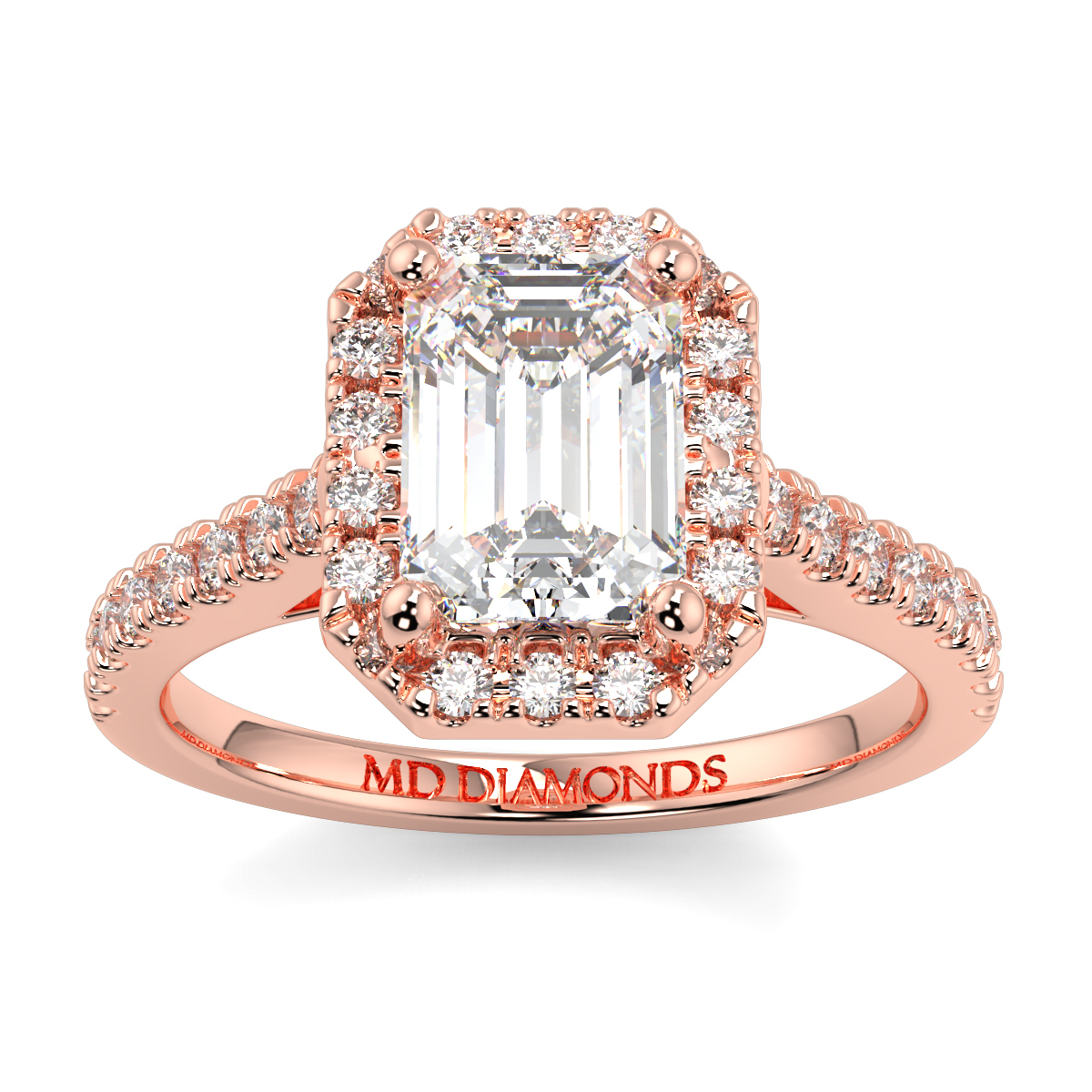 Emerald Cut Single Halo Diamond Engagement Ring