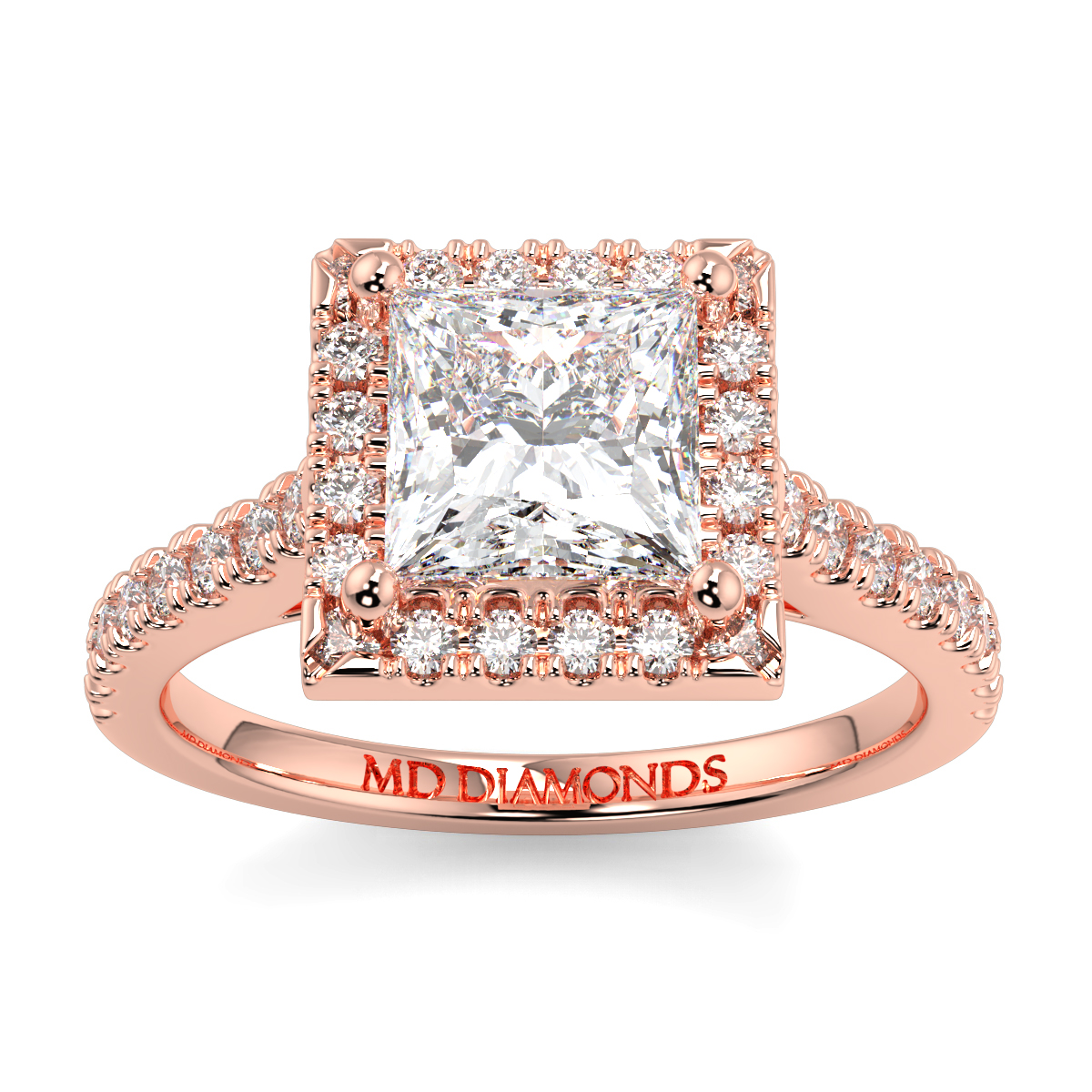 Princess Cut Single Halo Diamond Engagement Ring